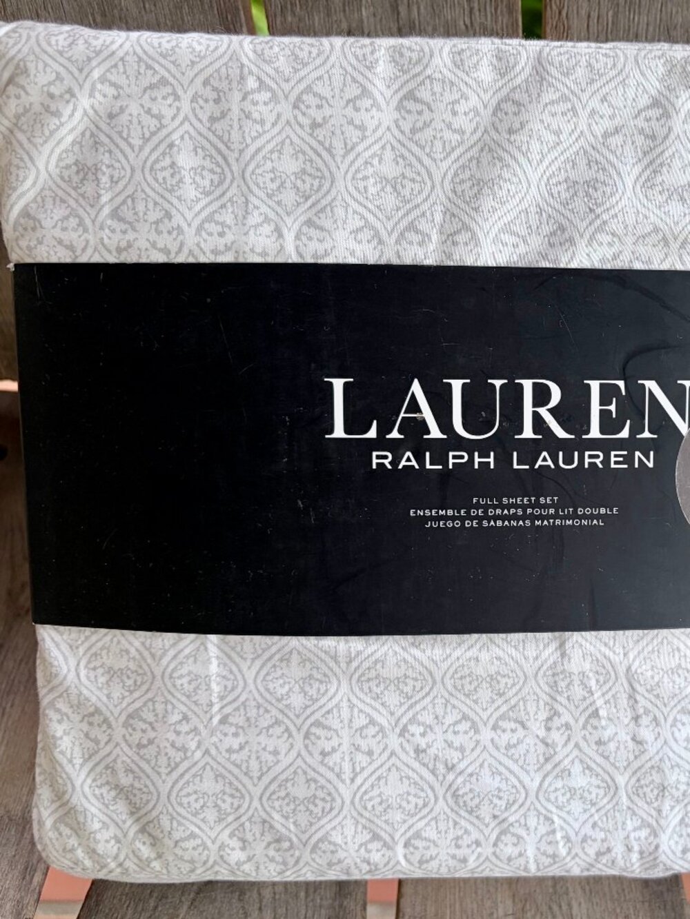 Ralph Lauren FULL Size Light Gray Geometric Pattern Sheet Set cotton percale